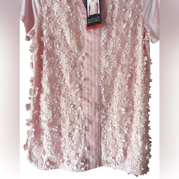 NWT Women’s BADGLEY MISCHKA Blush Pink Lace 3D Floral Embellished Blouse Medium - Picture 2 of 6